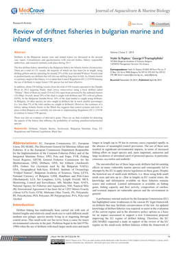 Review of Driftnet Fisheries in Bulgarian Marine and Inland Waters