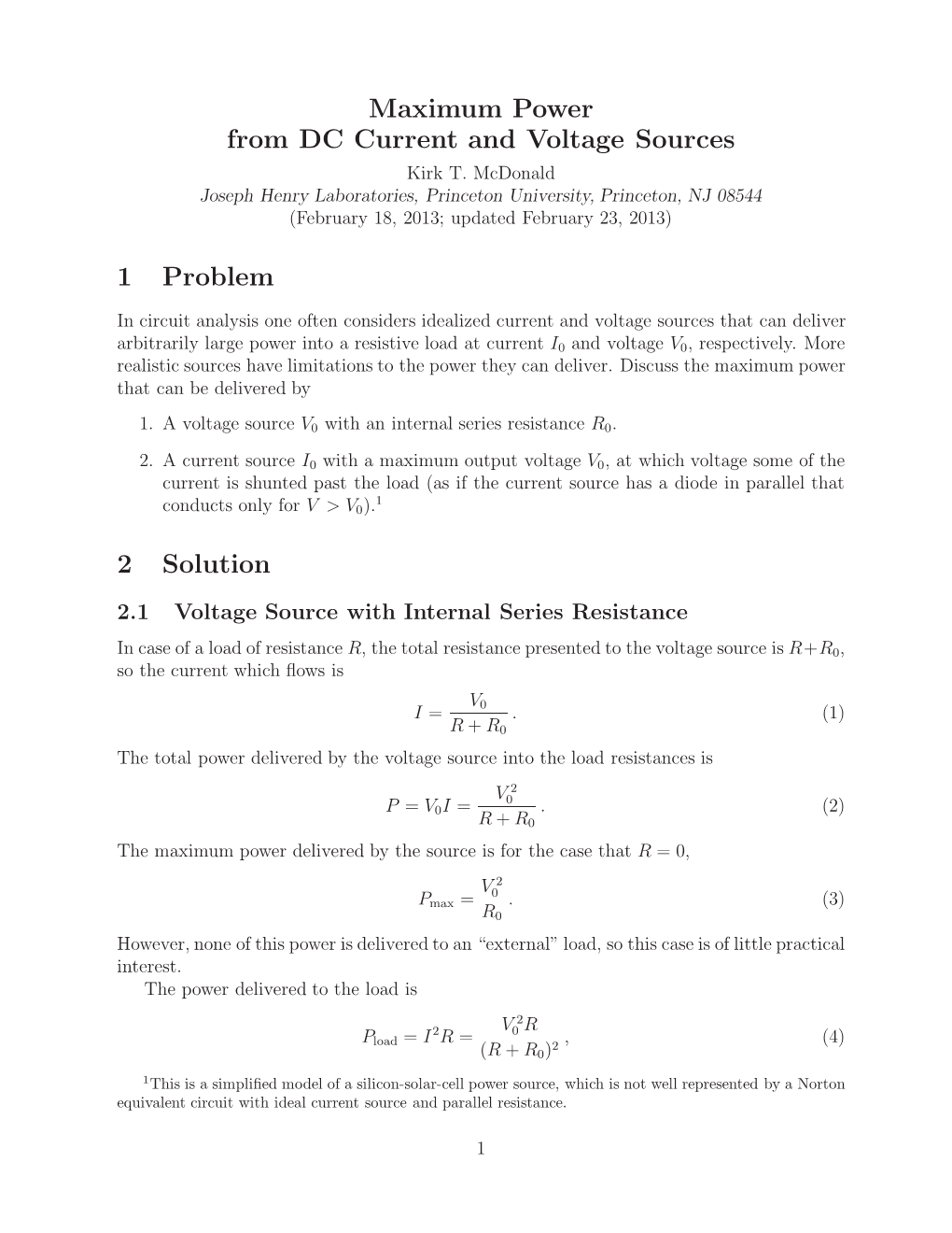 Maximum Power from DC Current and Voltage Sources Kirk T