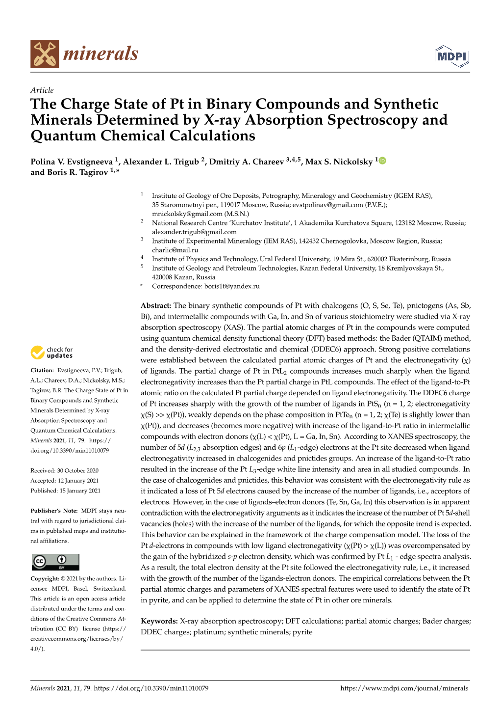 The Charge State of Pt in Binary Compounds and Synthetic Minerals Determined by X-Ray Absorption Spectroscopy and Quantum Chemical Calculations