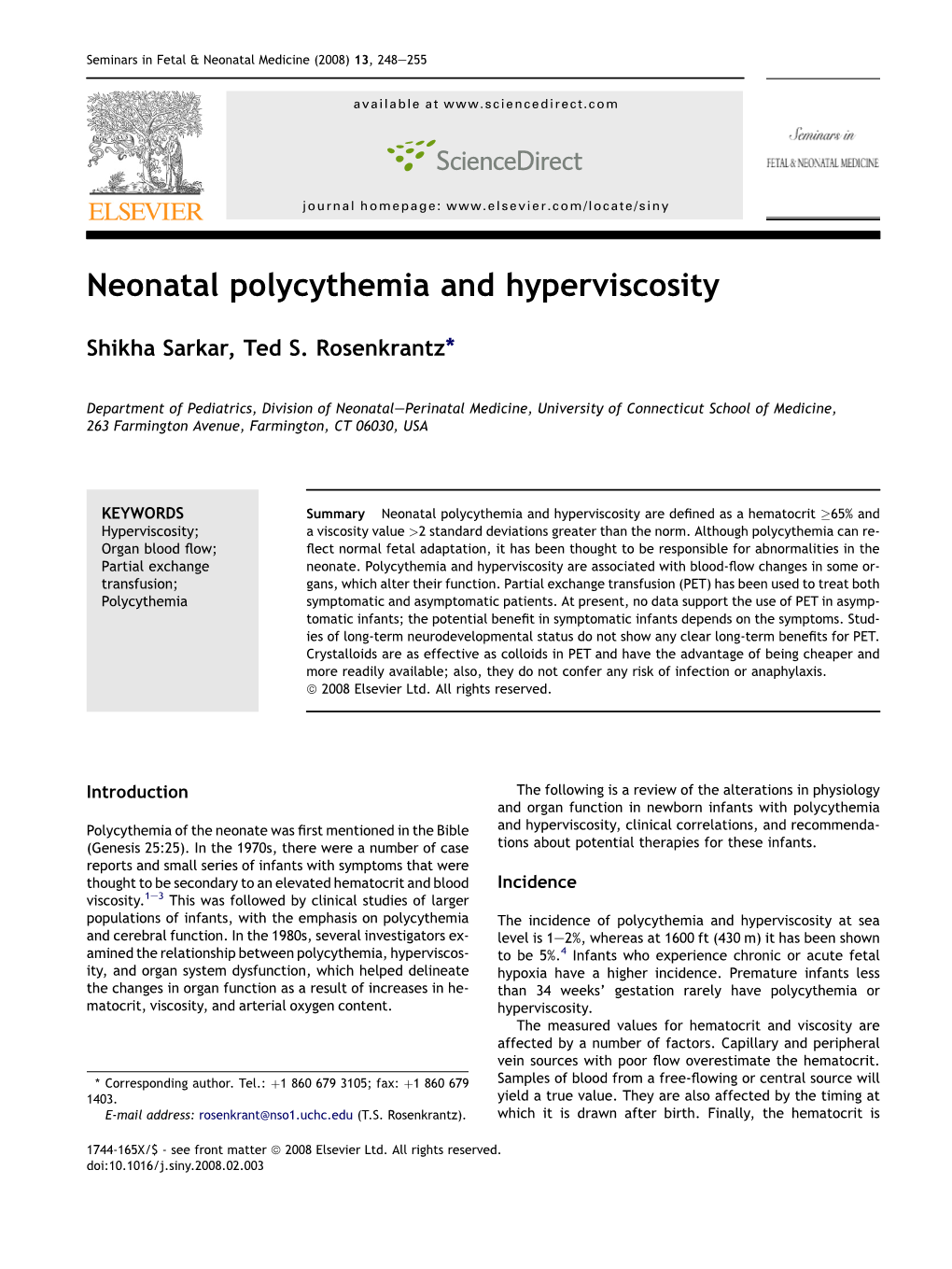 Neonatal Polycythemia and Hyperviscosity