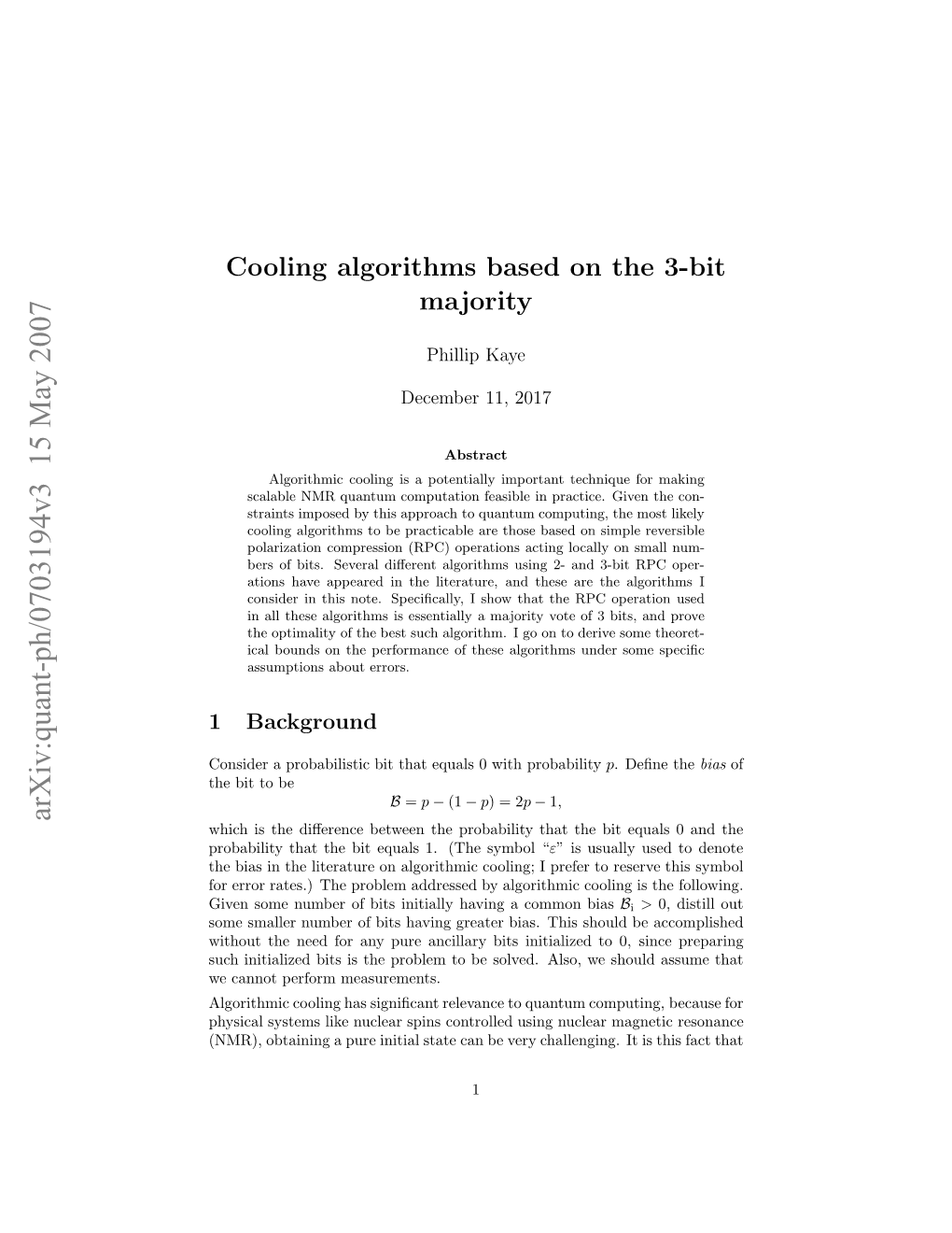 Cooling Algorithms Based on the 3-Bit Majority