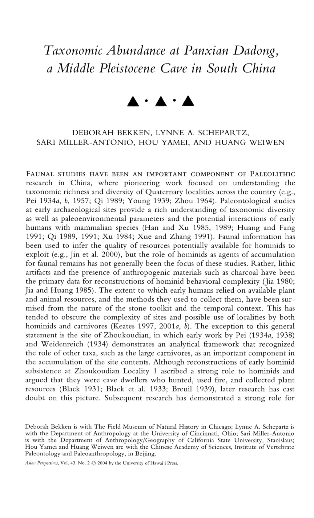 Taxonomic Abundance at Panxian Dadong, a Middle Pleistocene Cave in South China