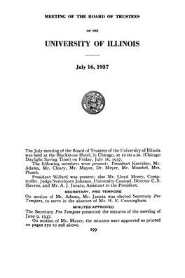 July 16, 1937, Minutes | UI Board of Trustees