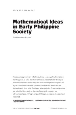 Mathematical Ideas in Early Philippine Society