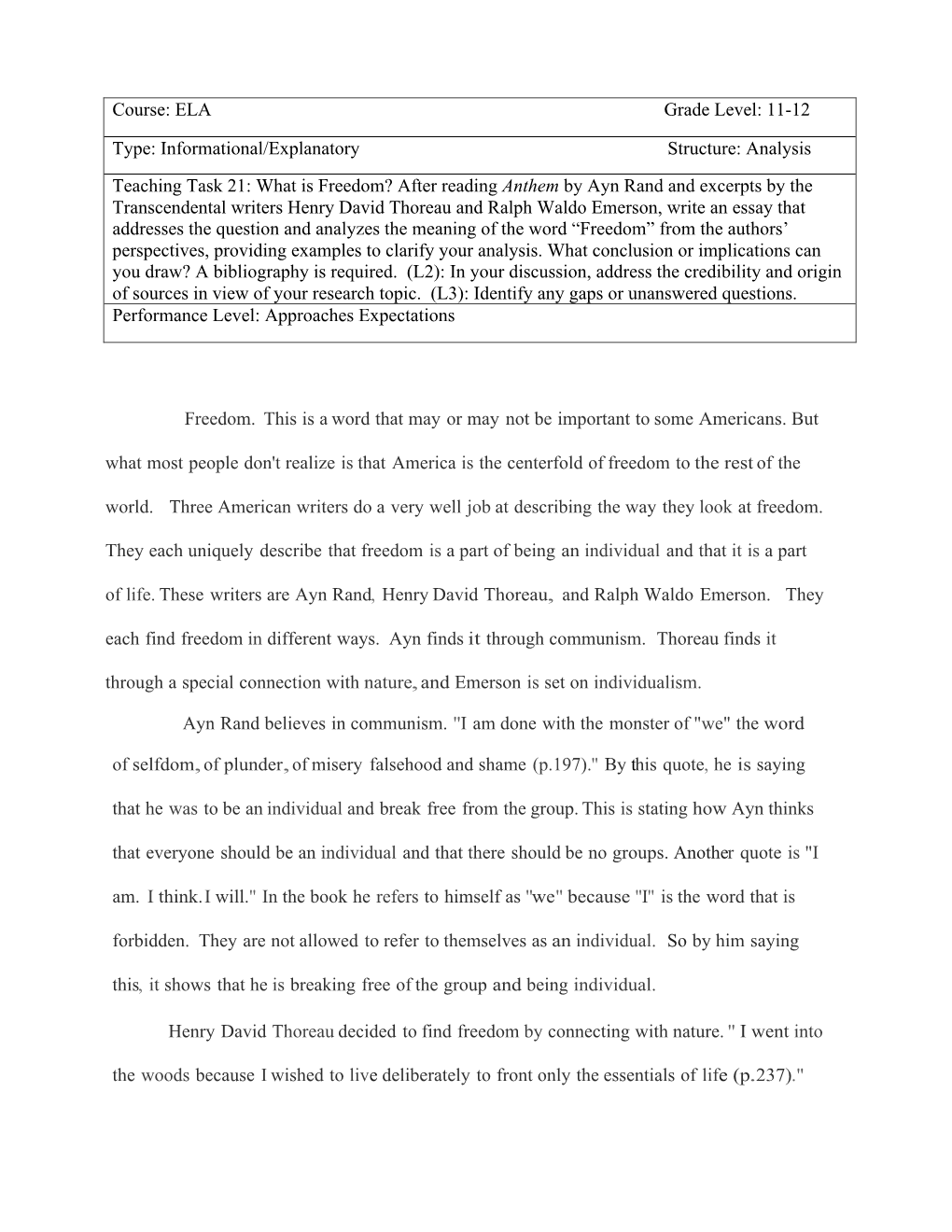 Informational/Explanatory Structure: Analysis Teaching Task 21