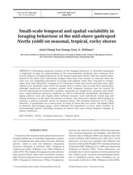 Small-Scale Temporal and Spatial Variability in Foraging Behaviour of the Mid-Shore Gastropod Nerita Yoldii on Seasonal, Tropical, Rocky Shores