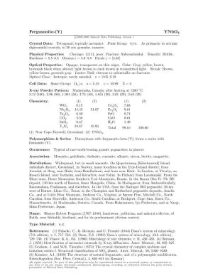 Fergusonite-(Y) Ynbo4 C 2001-2005 Mineral Data Publishing, Version 1