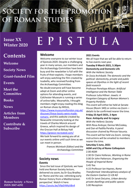 Contents Welcome Everyone to Our Winter Issue We All Hope That We Will Be Able to Return Welcome of Epistula 2020