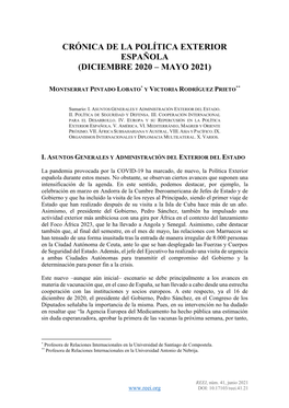 Crónica De La Política Exterior Española (Diciembre 2020 – Mayo 2021)