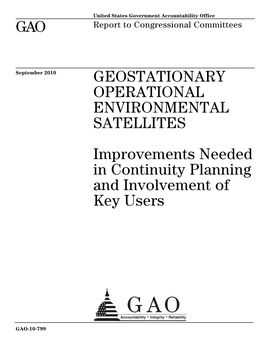 GAO-10-799 Geostationary Operational Environmental Satellites