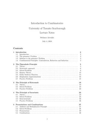 Introduction to Combinatorics University of Toronto Scarborough Lecture Notes