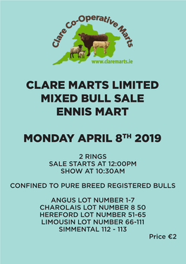 Clare Marts Limited Mixed Bull Sale Ennis Mart Monday April 8Th 2019