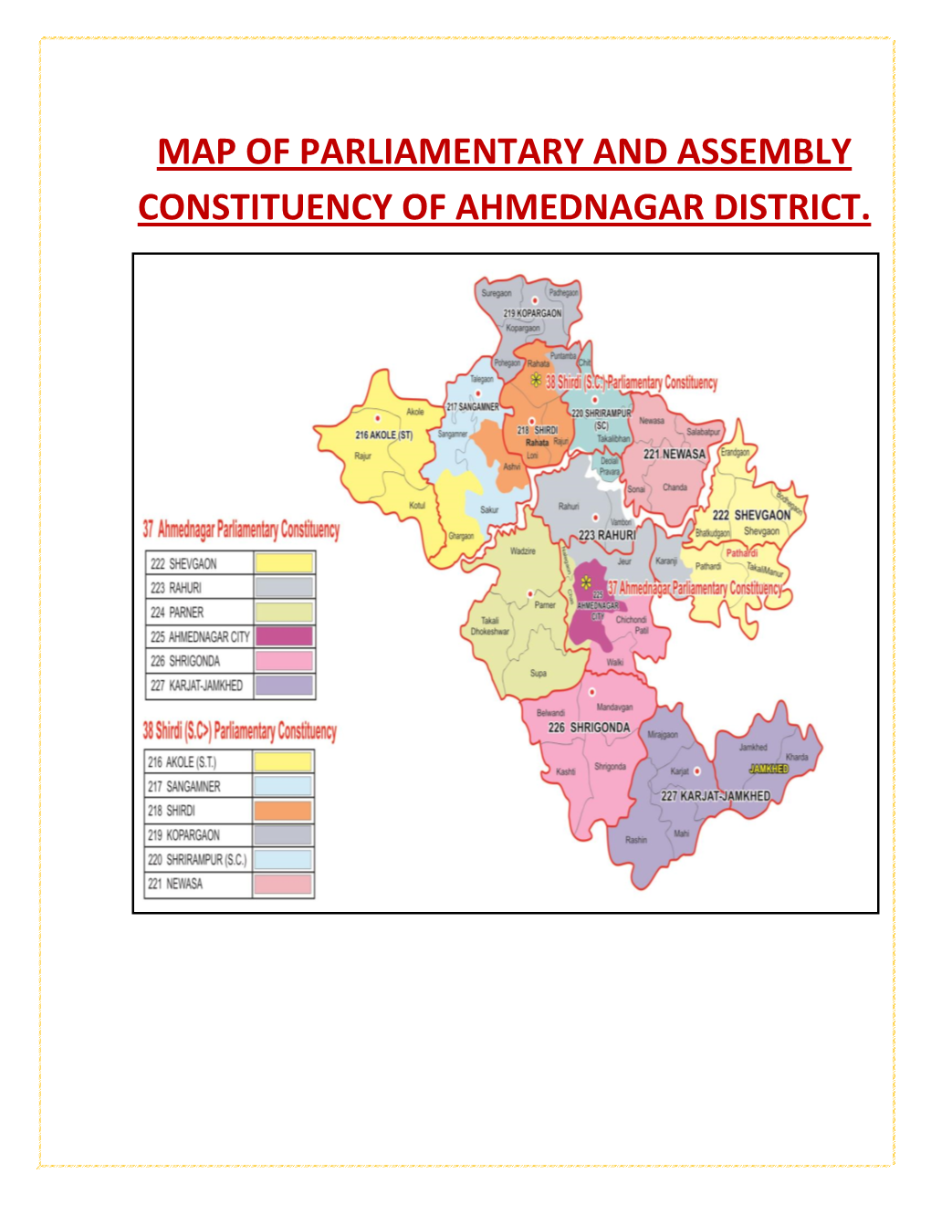 Map of Parliamentary and Assembly Constituency of Ahmednagar District