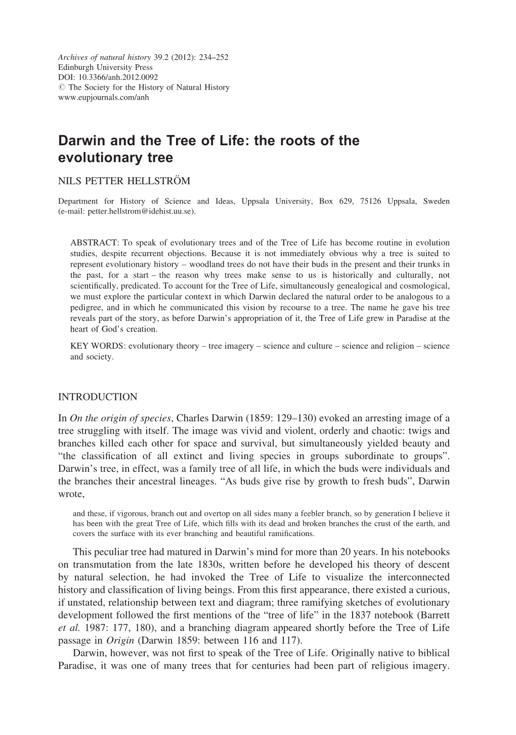 Darwin and the Tree of Life: the Roots of the Evolutionary Tree