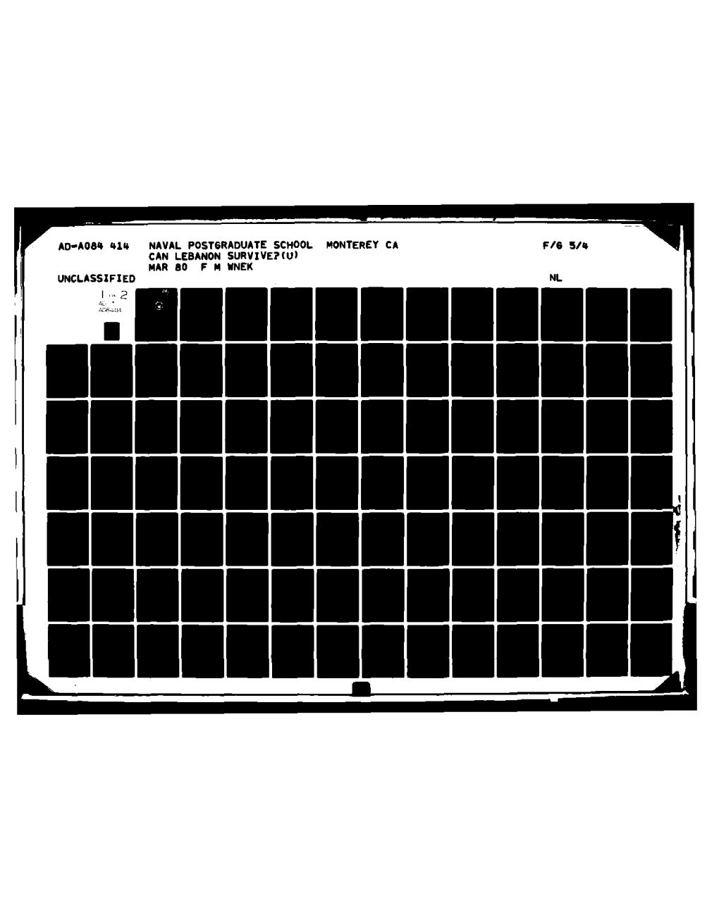 CAN LEBANON SURVIVE?(U) MONTEREY CA POSTGRADUATE SCHOOL 7AO-A084 4114 MARNAVAL 80 F M WNEK UNCLASSIFIED