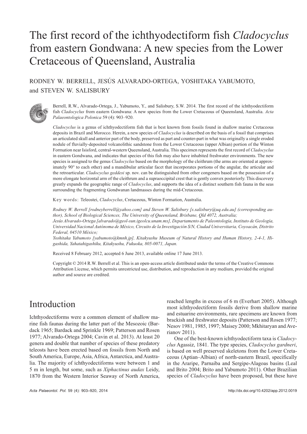 A New Species from the Lower Cretaceous of Queensland, Australia