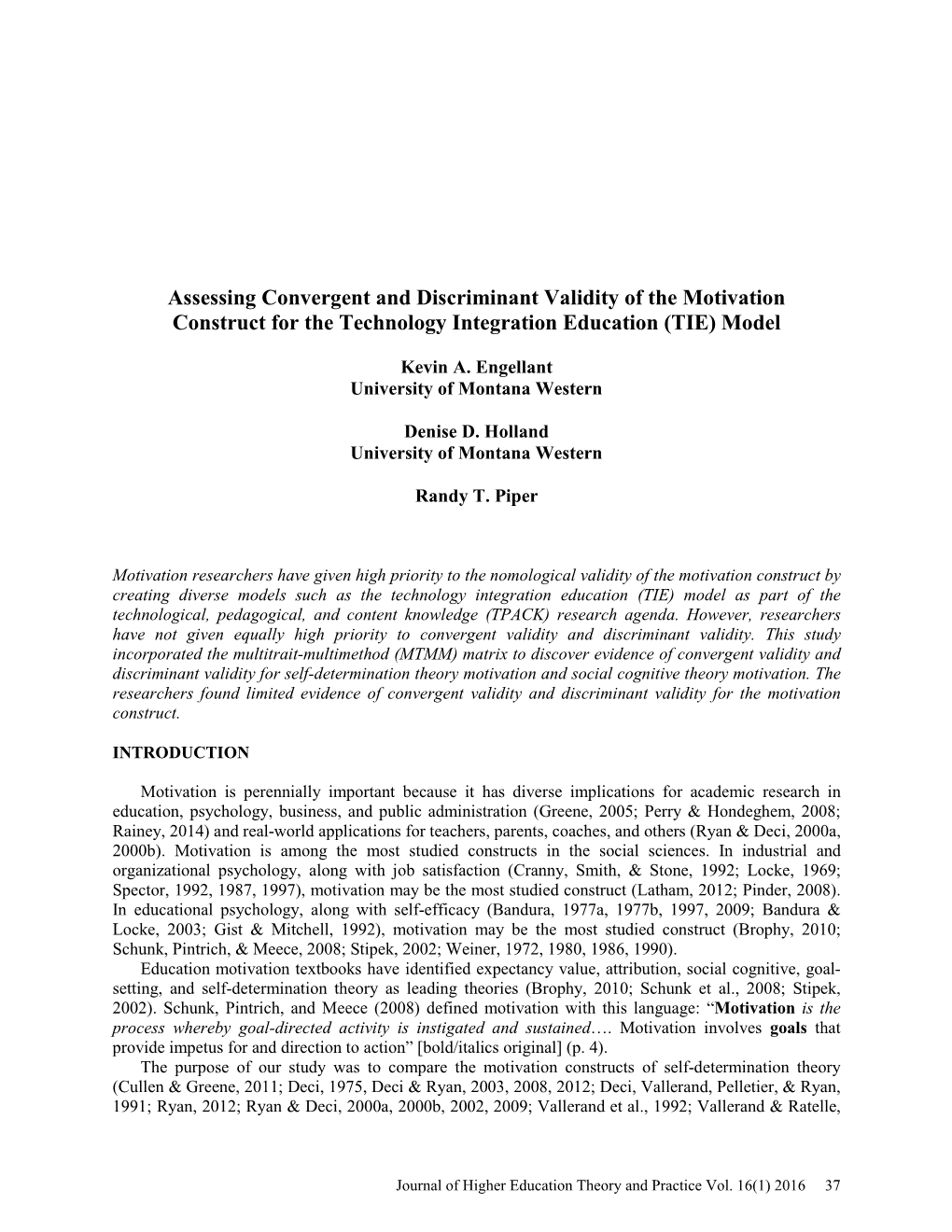 Assessing Convergent and Discriminant Validity of the Motivation Construct for the Technology Integration Education (TIE) Model