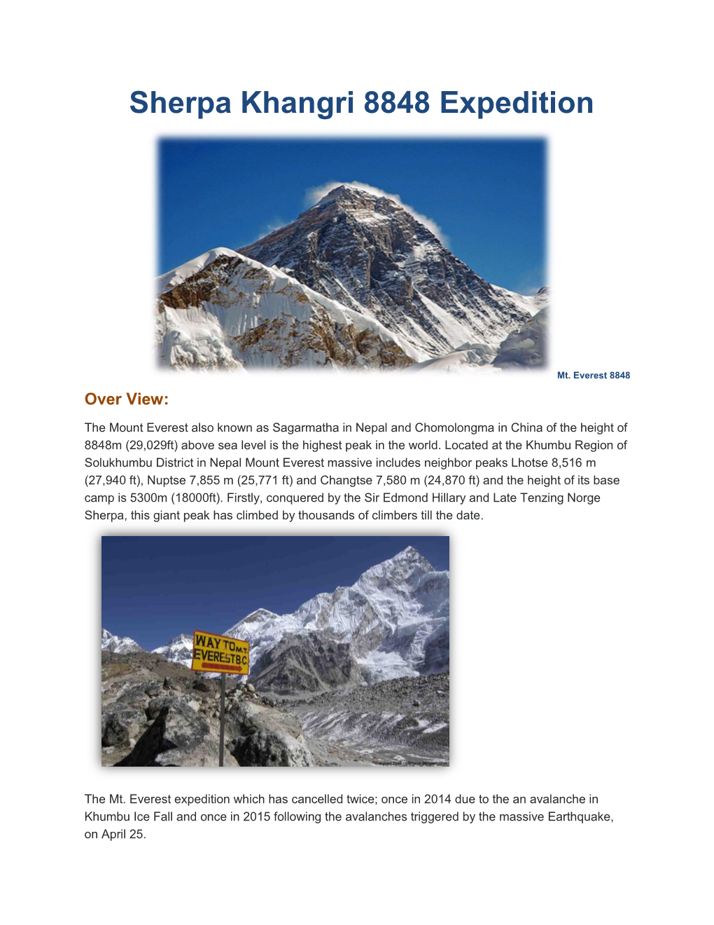 Sherpa Khangri 8848 Expedition