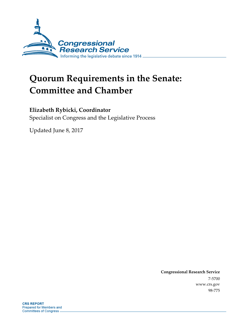 Quorum Requirements in the Senate: Committee and Chamber