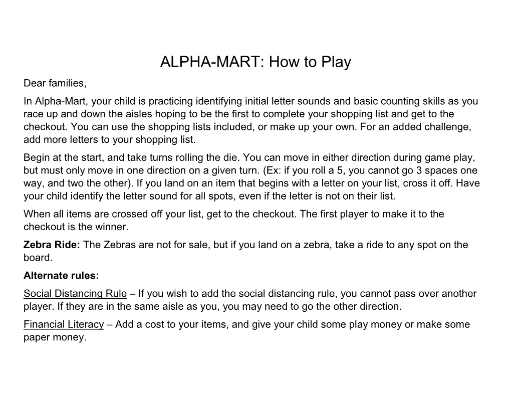 ALPHA-MART: How to Play