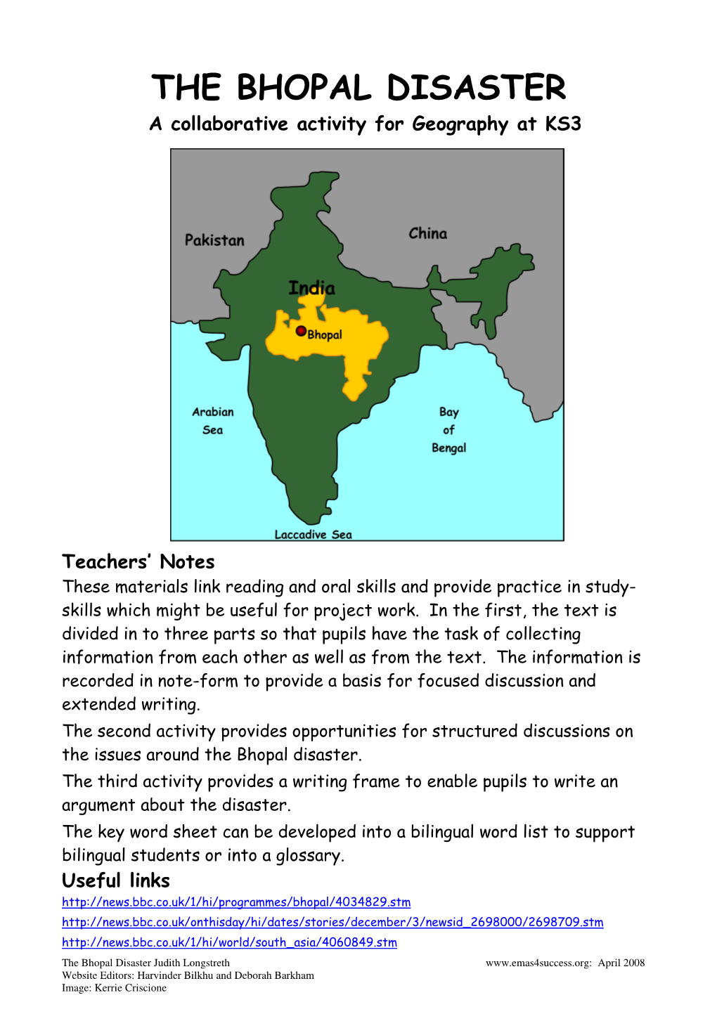 THE BHOPAL DISASTER a Collaborative Activity for Geography at KS3