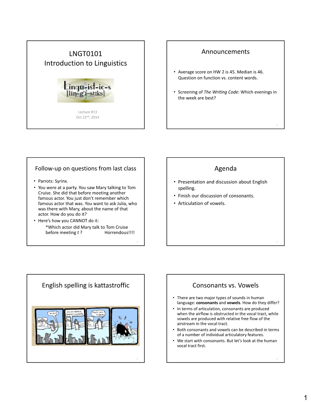 Consonants and Vowels