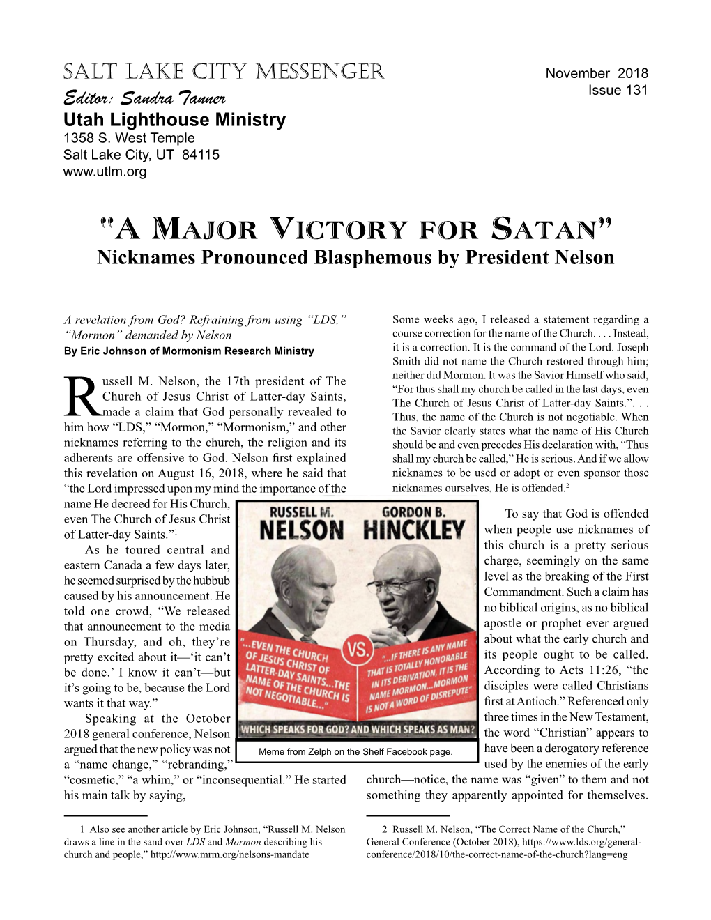 131 Salt Lake City Messenger: "A Major Victory for Satan"