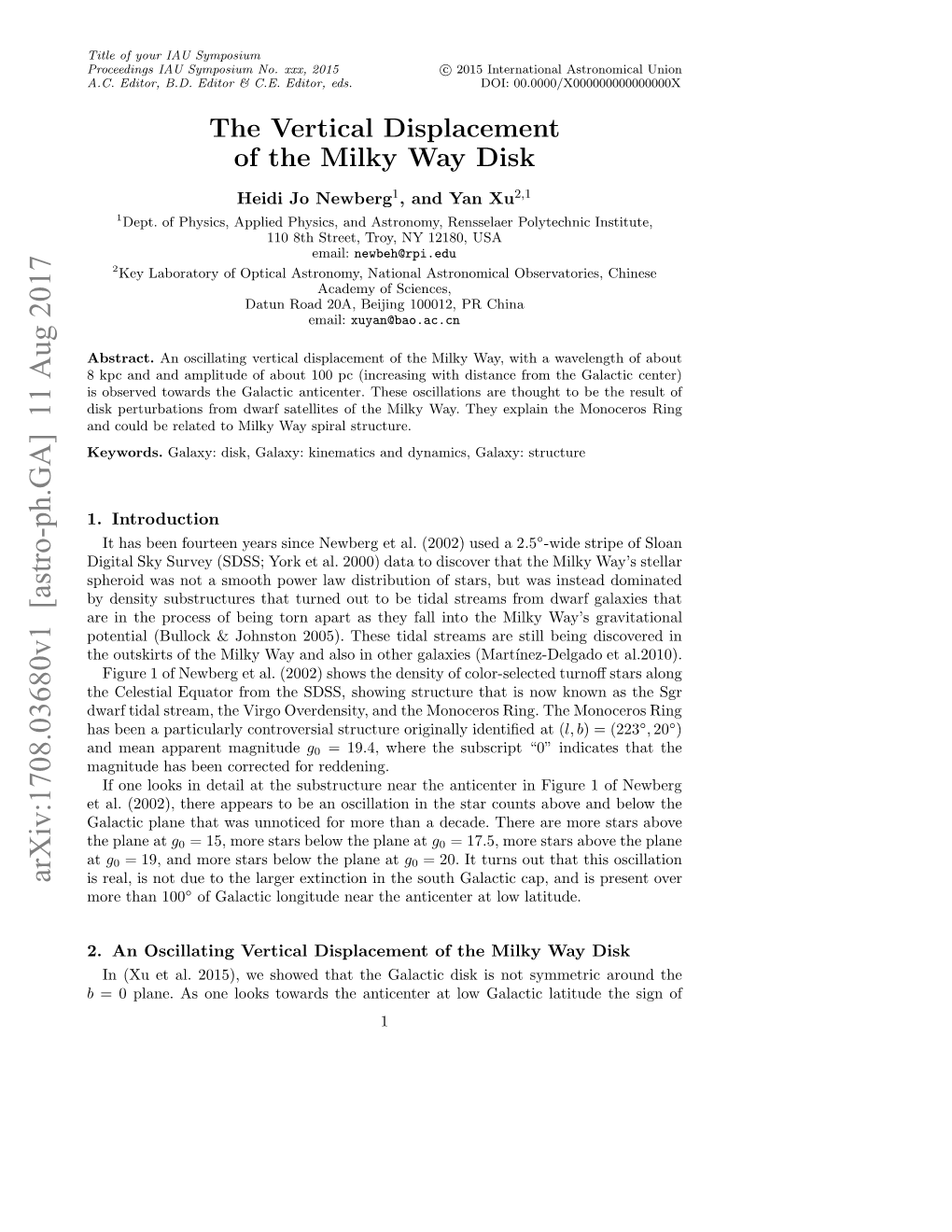 Arxiv:1708.03680V1 [Astro-Ph.GA] 11 Aug 2017 B Aatcpaeta a Noie O Oeta Eae Hr Ar There a Decade