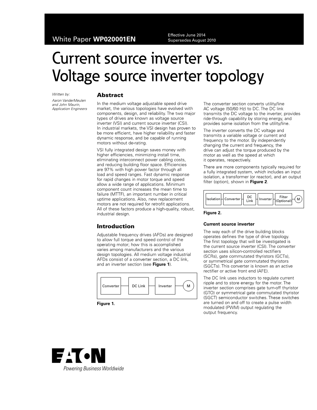 Current Source Inverter Vs. Voltage Source Inverter Topology