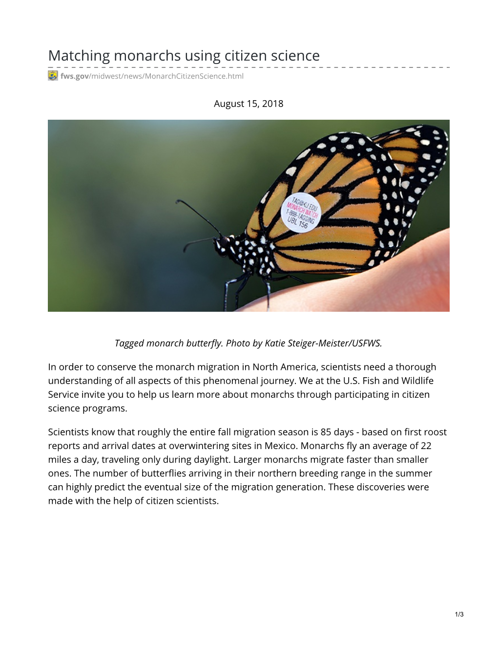 Matching Monarchs Using Citizen Science