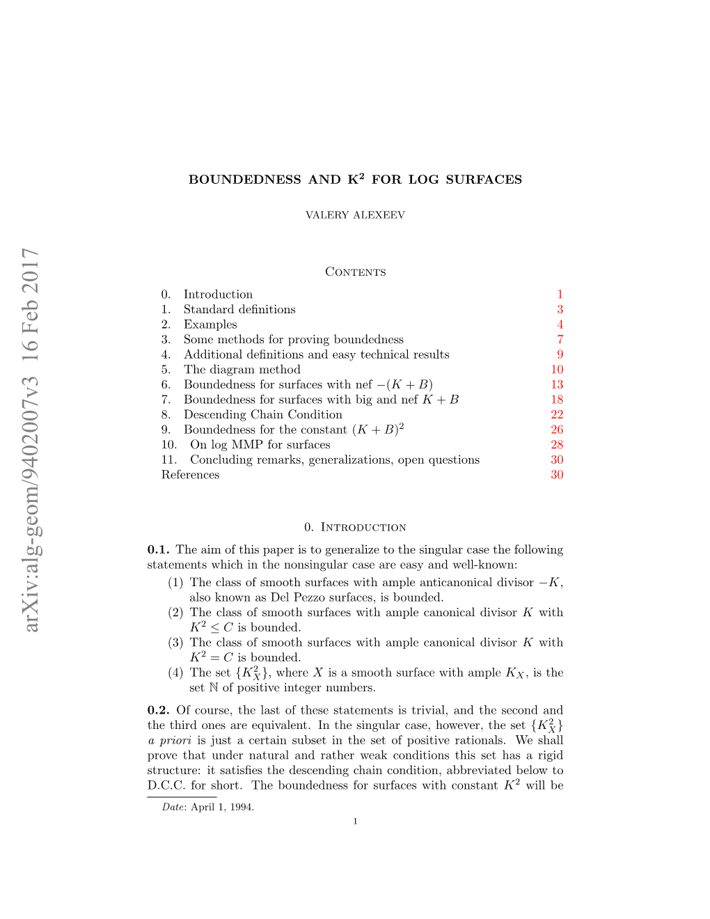 Arxiv:Alg-Geom/9402007V3 16 Feb 2017 K ≤ C Is Bounded