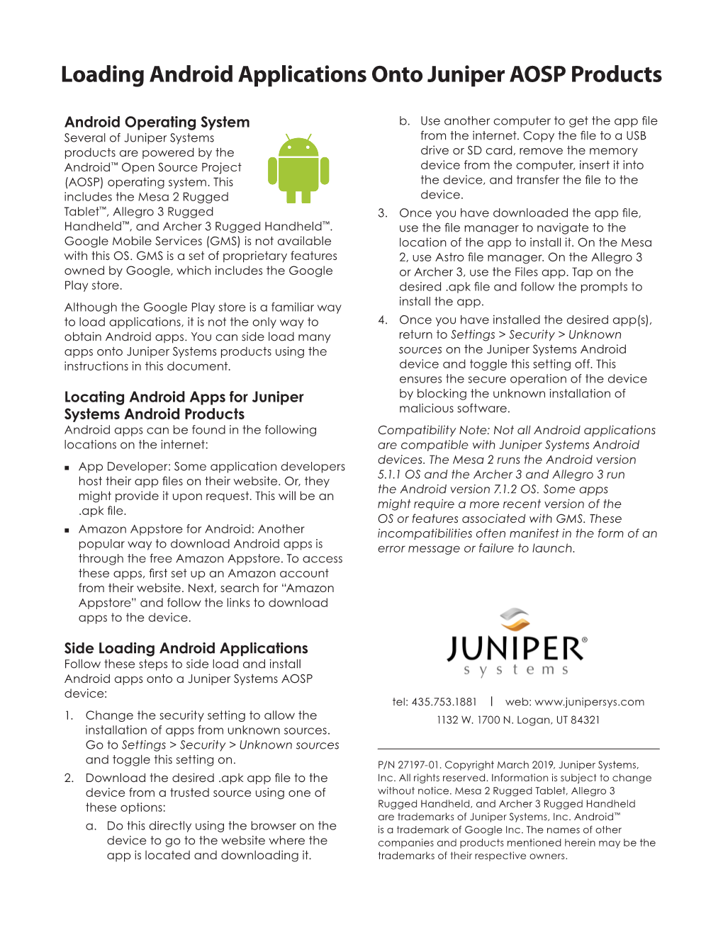 Loading Android Applications Onto Juniper AOSP Products