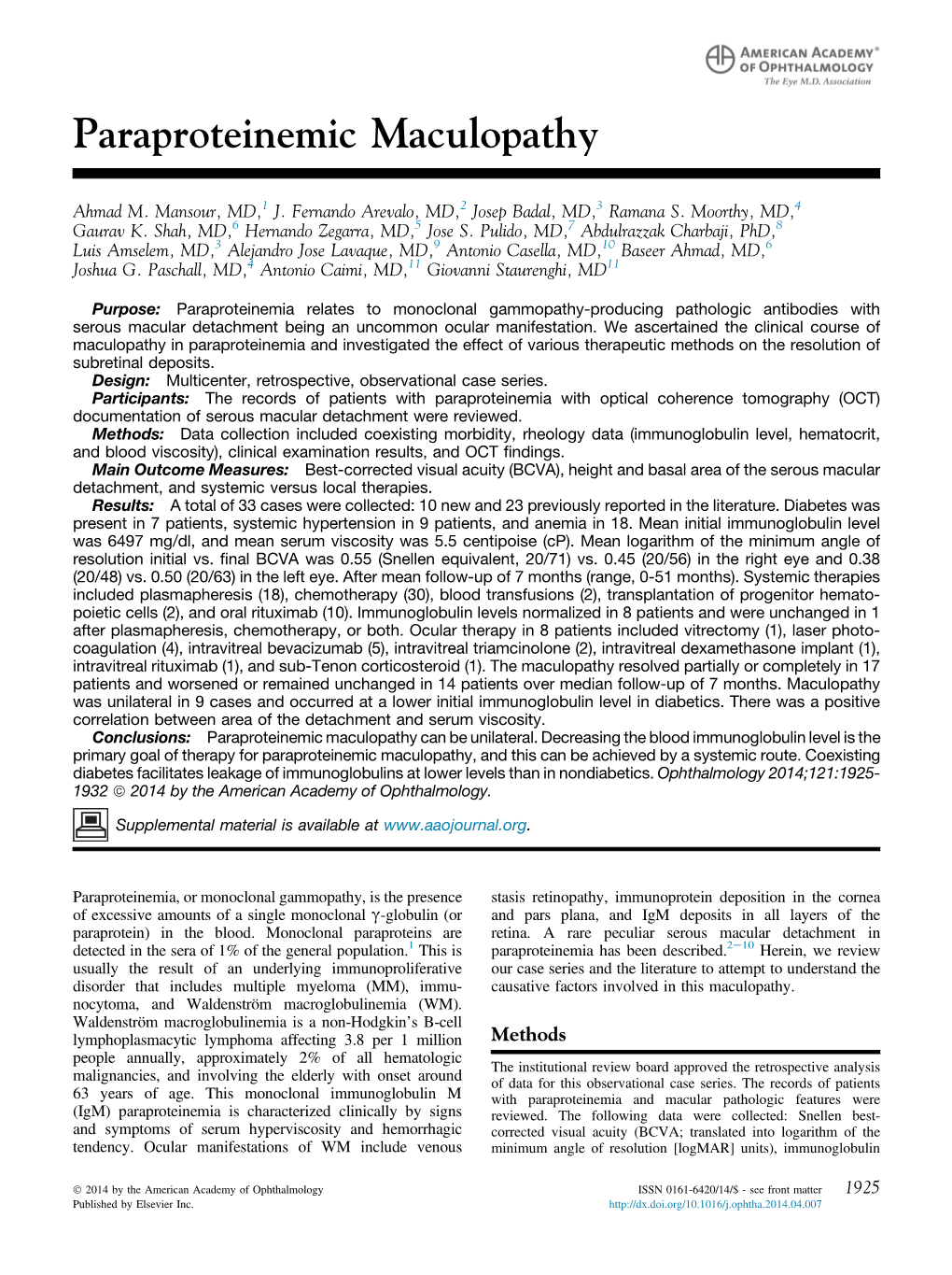 Paraprotein Maculopathy