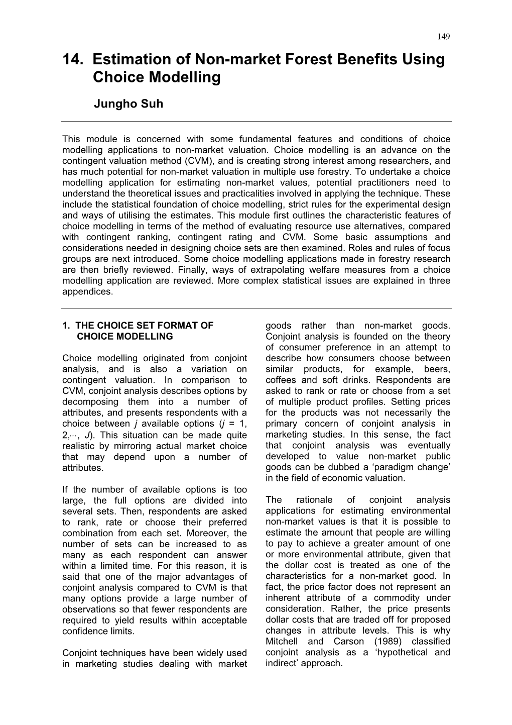 14. Estimation of Non-Market Forest Benefits Using Choice Modelling