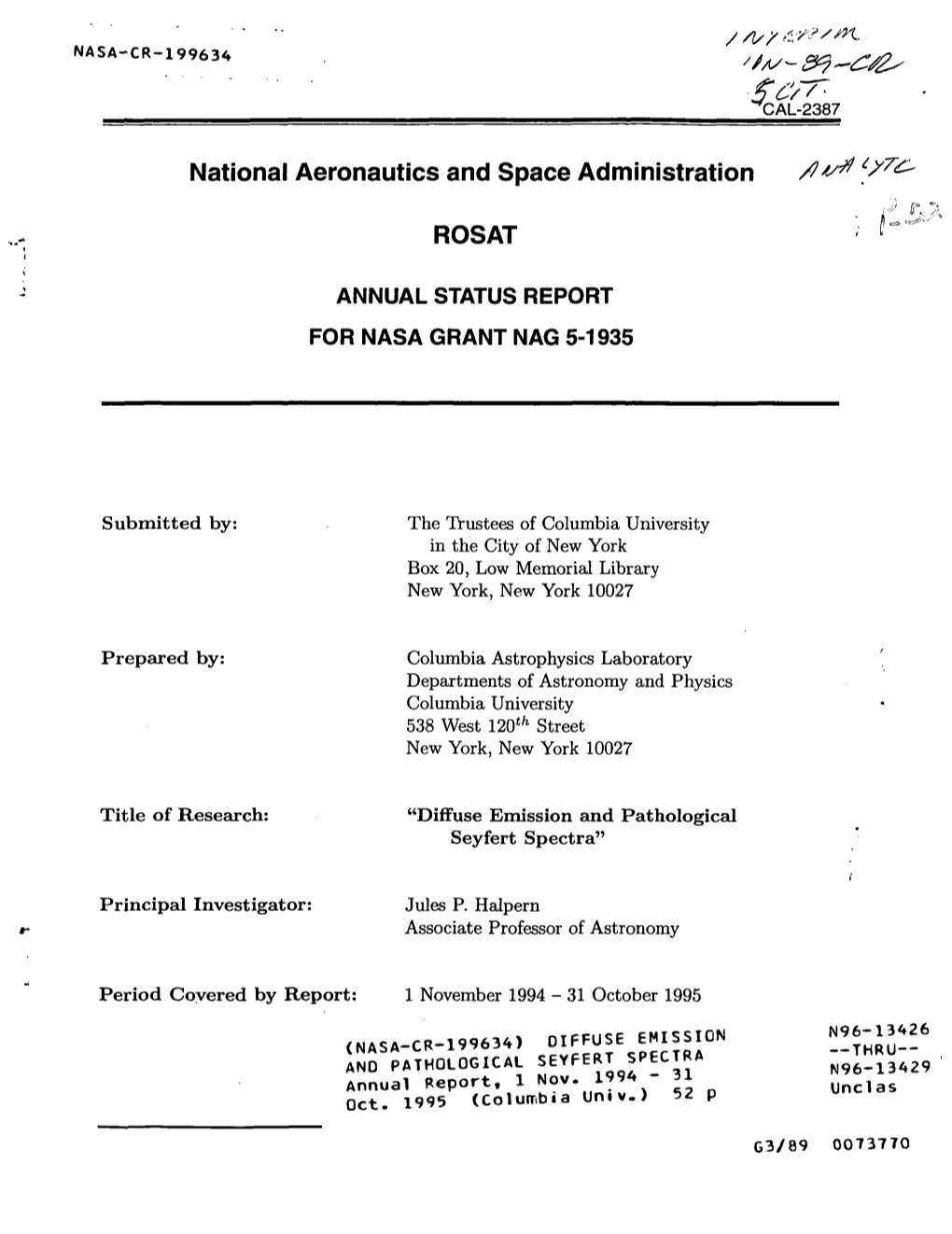 National Aeronautics and Space Administration ROSAT