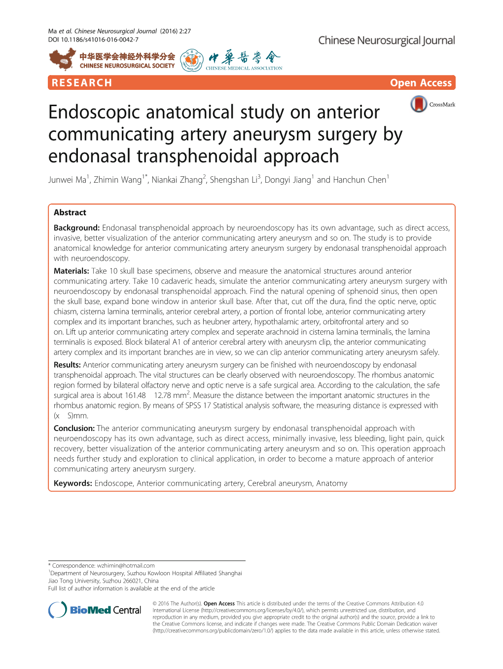 Endoscopic Anatomical Study on Anterior Communicating Artery