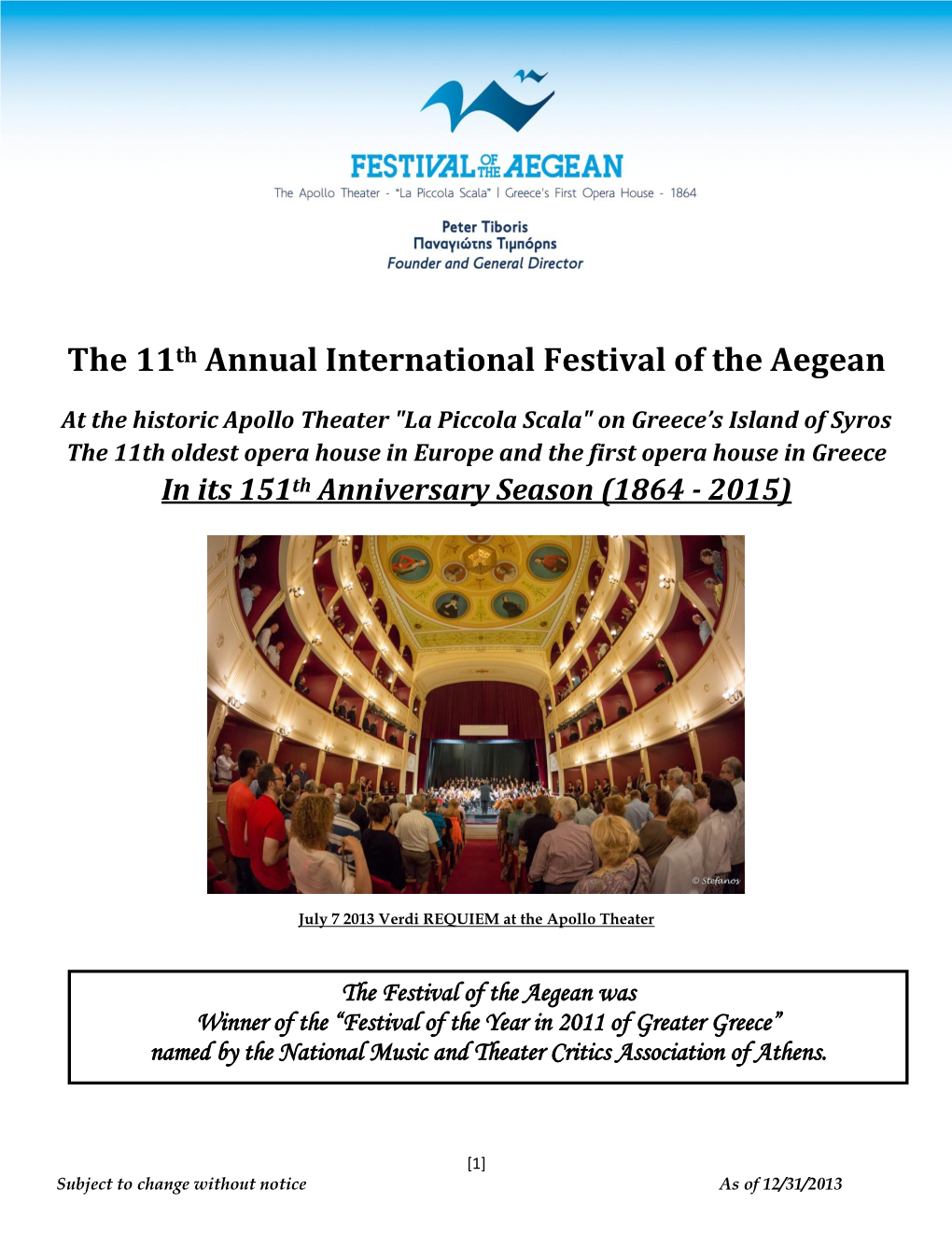 The 11Th Annual International Festival of the Aegean