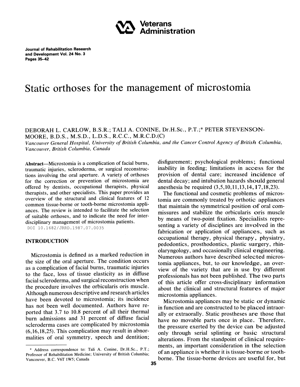 Static Orthoses for the Management of Microstomia