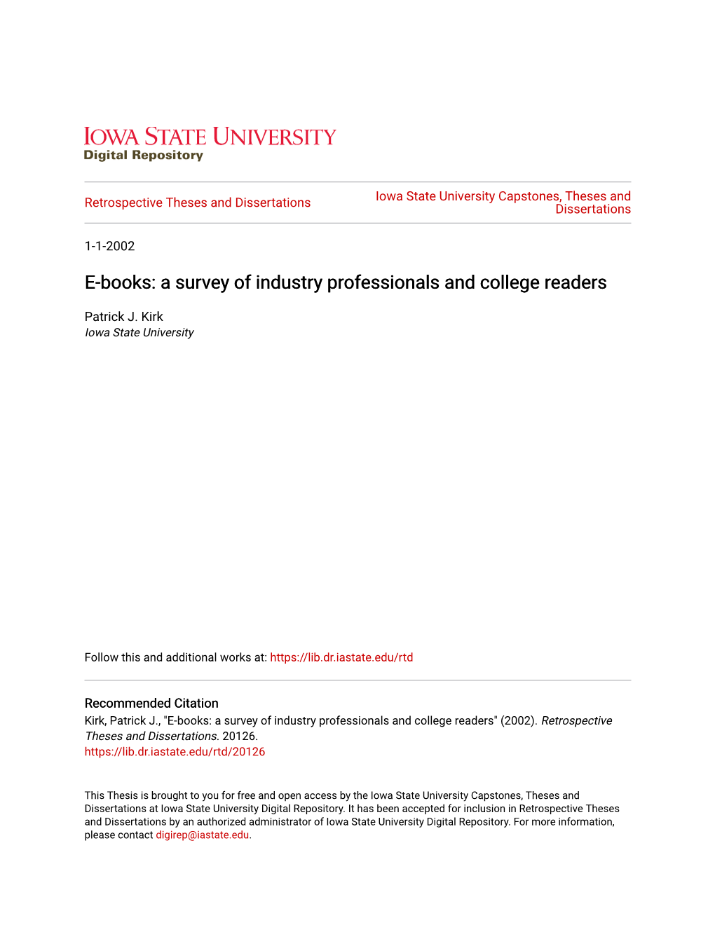 E-Books: a Survey of Industry Professionals and College Readers