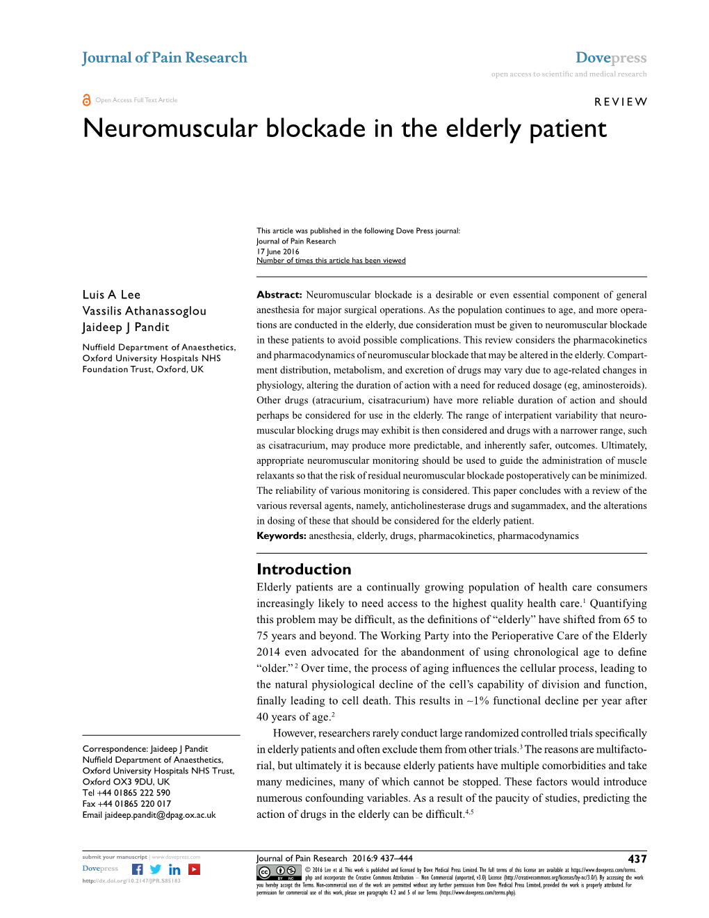 Neuromuscular Blockade in the Elderly Patient