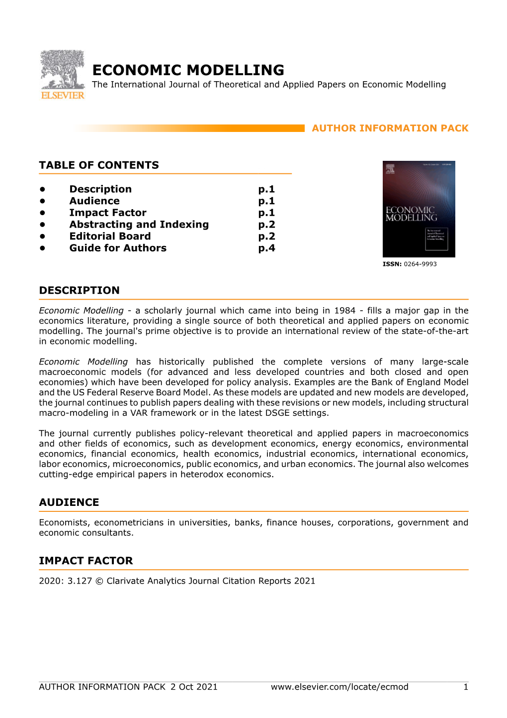 ECONOMIC MODELLING the International Journal of Theoretical and Applied Papers on Economic Modelling