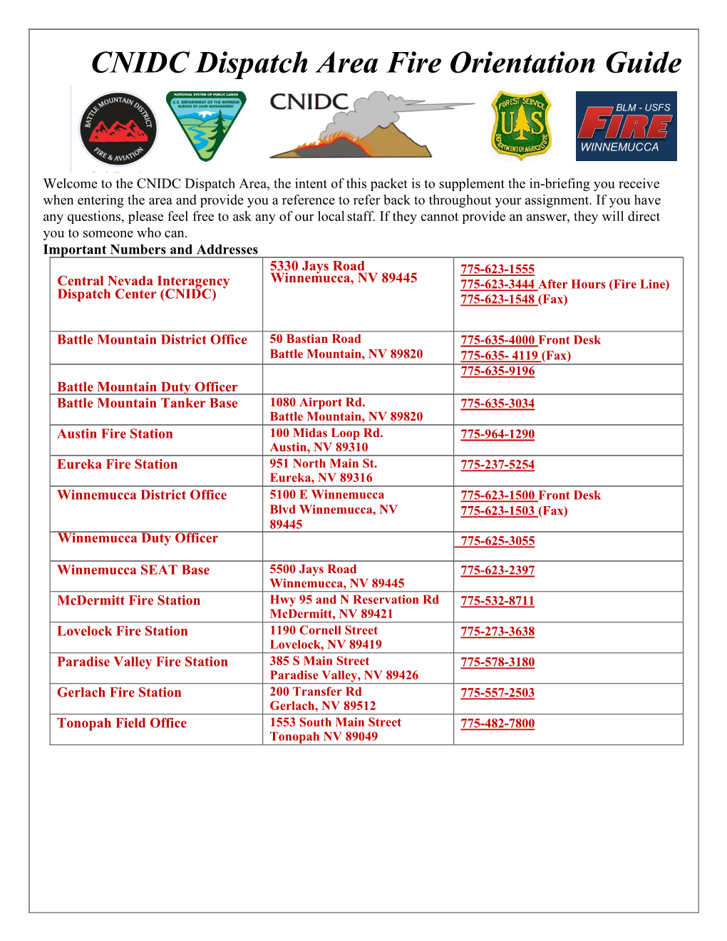 CNIDC Dispatch Area Fire Orientation Guide