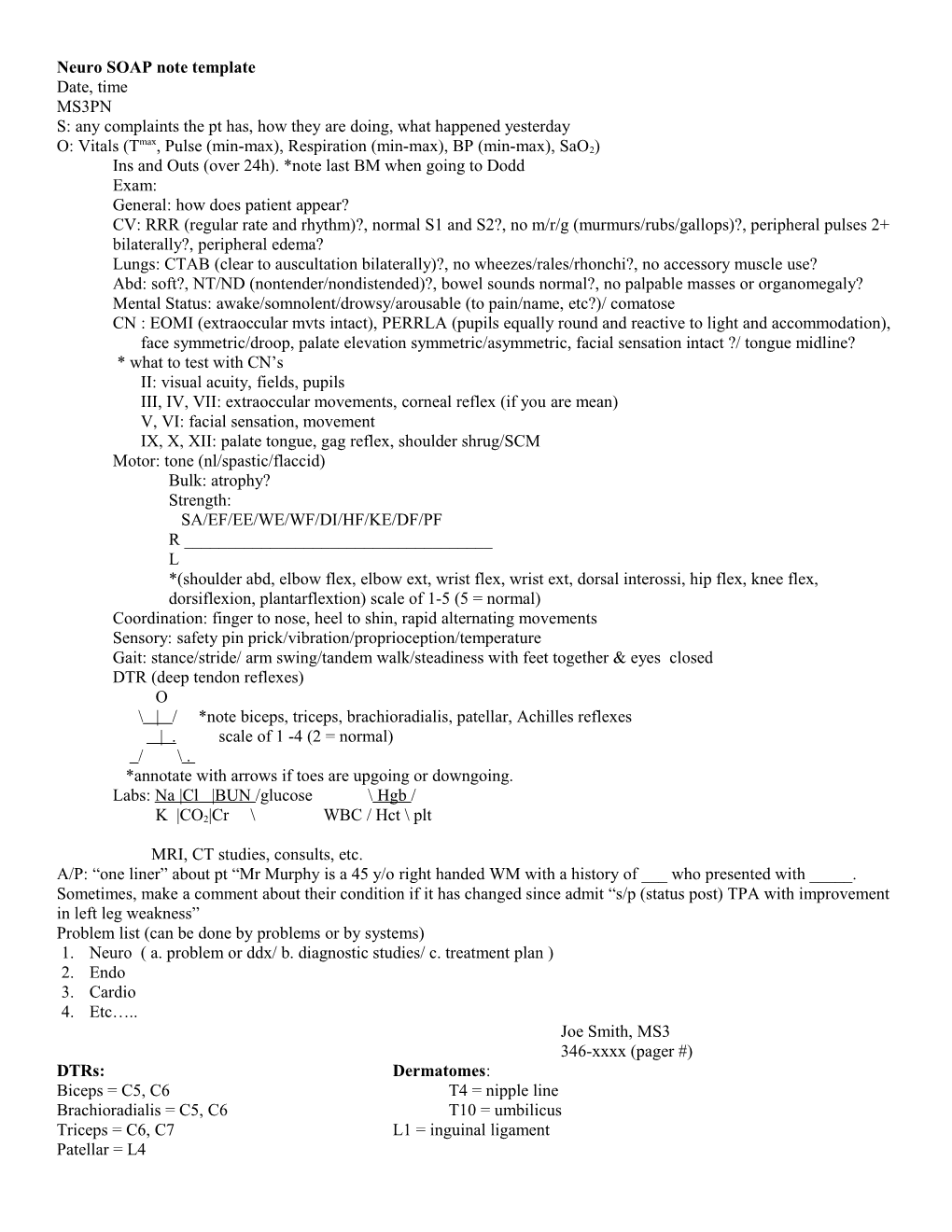 Neuro SOAP Note Template