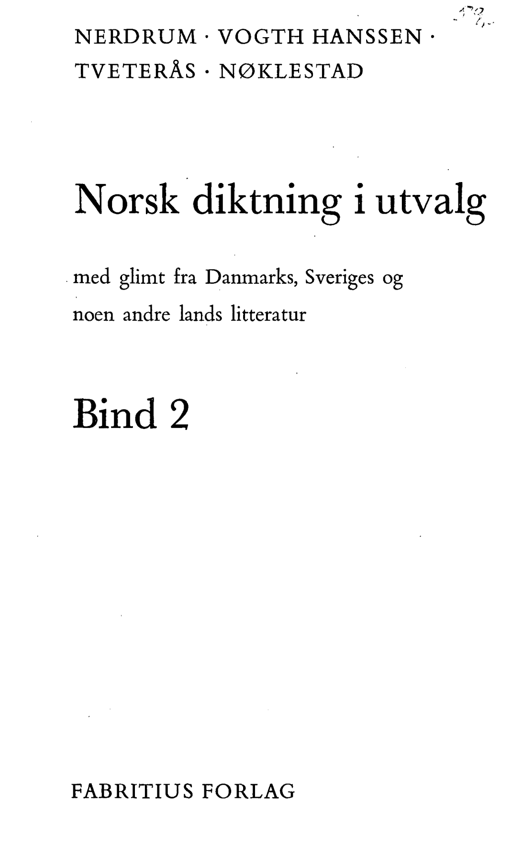 Norsk Diktning I Utvalg Bind 2