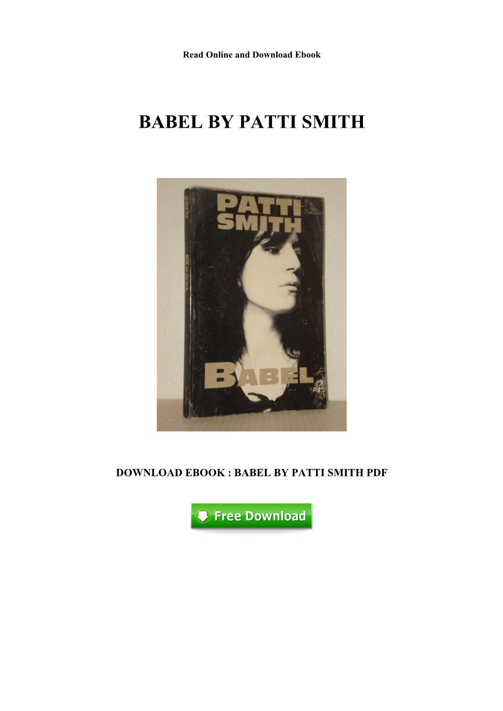 Free PDF Babel by Patti Smith