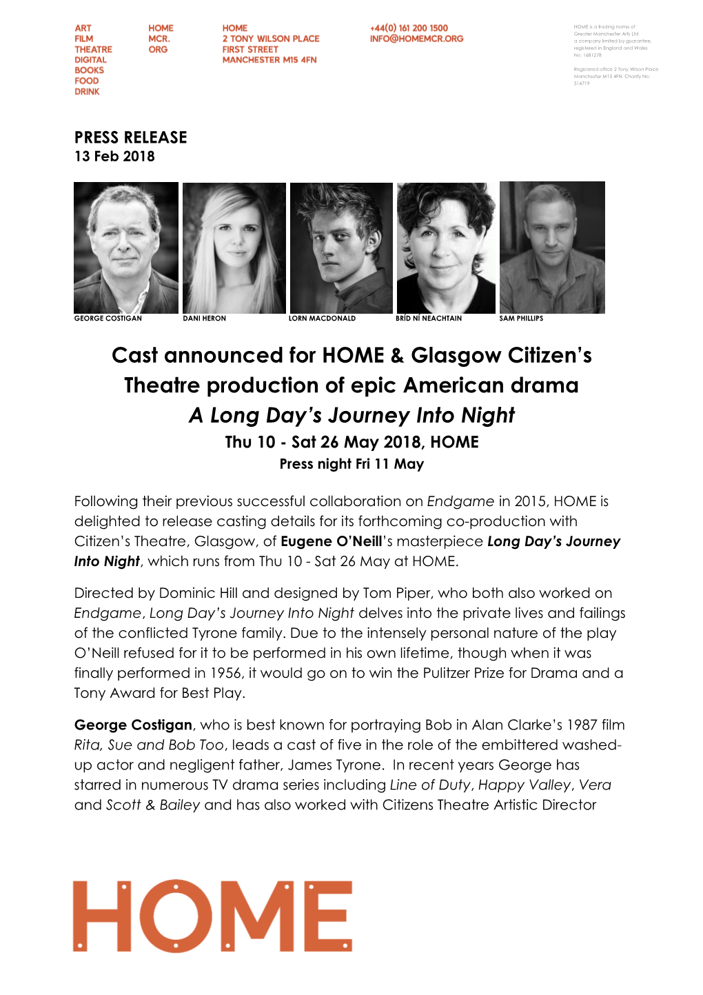 Cast Announced for HOME & Glasgow Citizen's Theatre Production of Epic