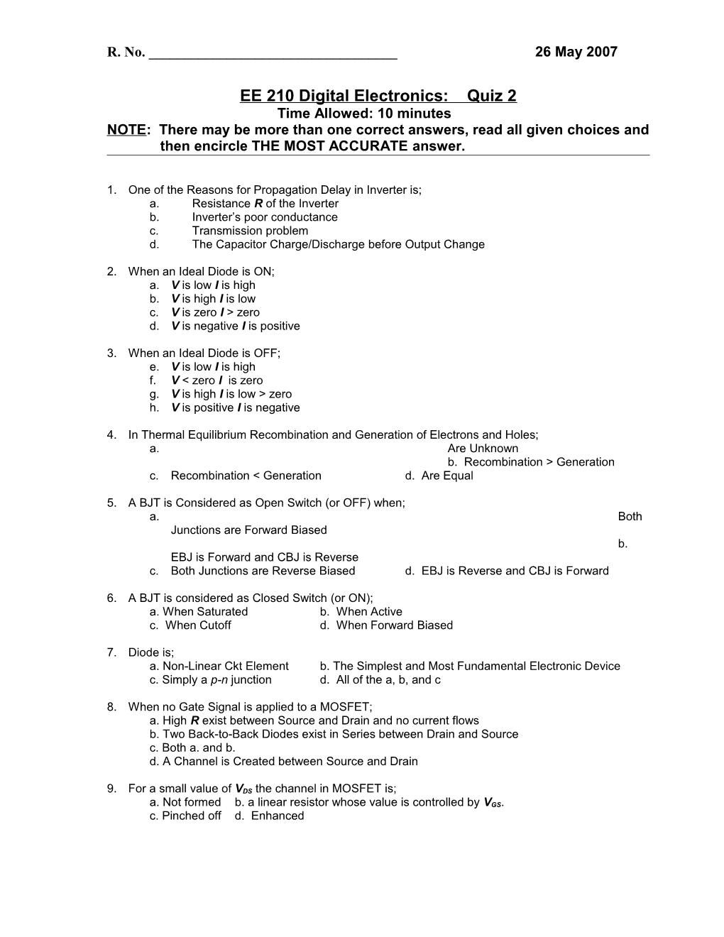 VLSI Testing & Verification: Multiple Choice Questions