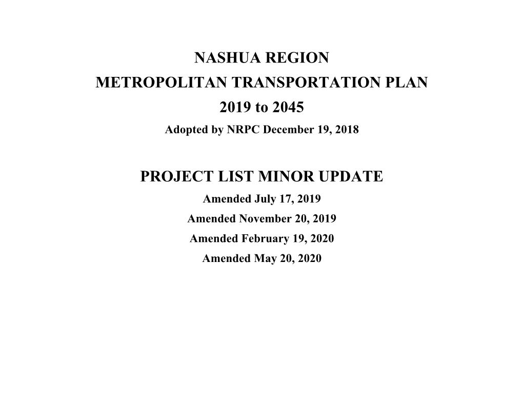 NASHUA REGION METROPOLITAN TRANSPORTATION PLAN 2019 to 2045 Adopted by NRPC December 19, 2018