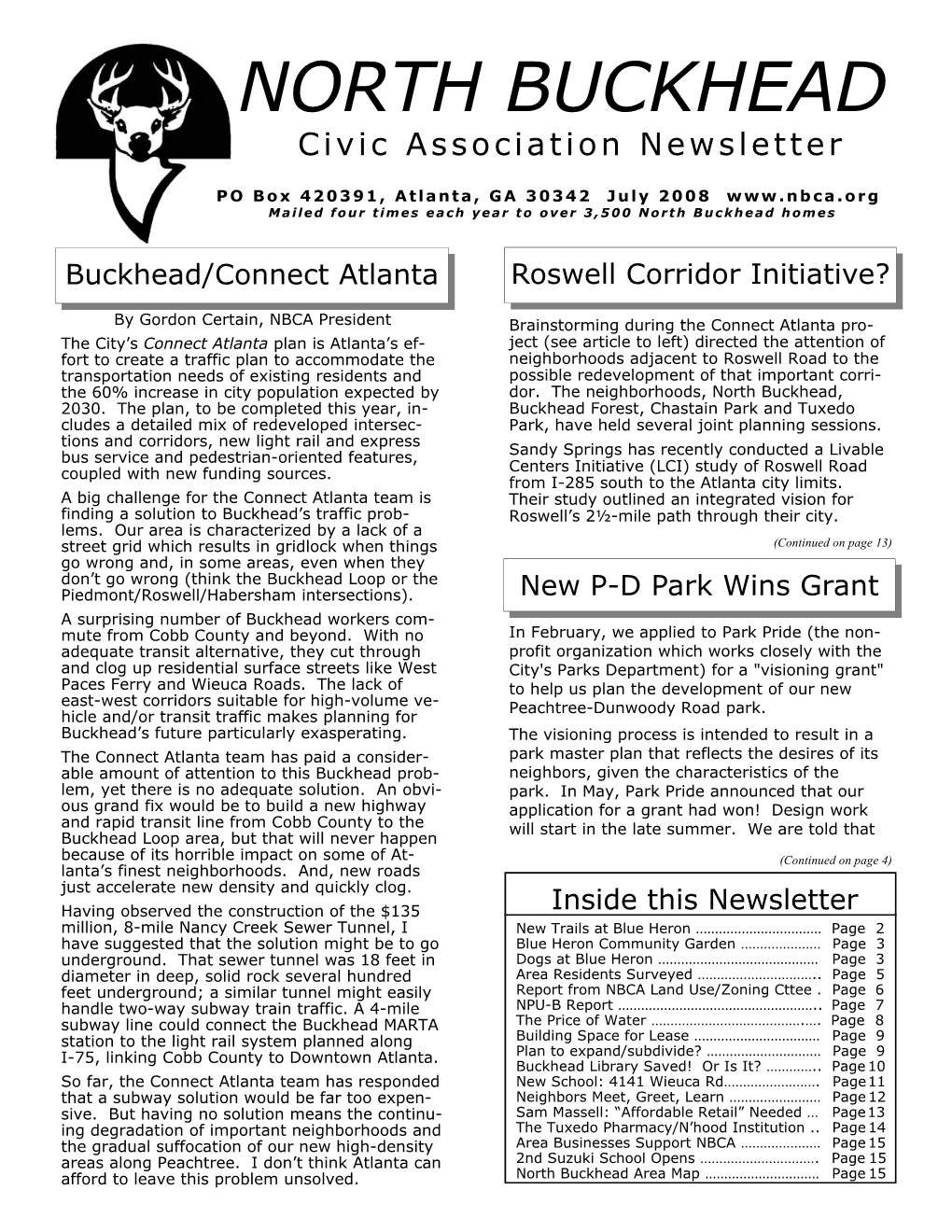 July 2008 North Buckhead Newsletter Page 1 NORTH BUCKHEAD Civic Association Newsletter