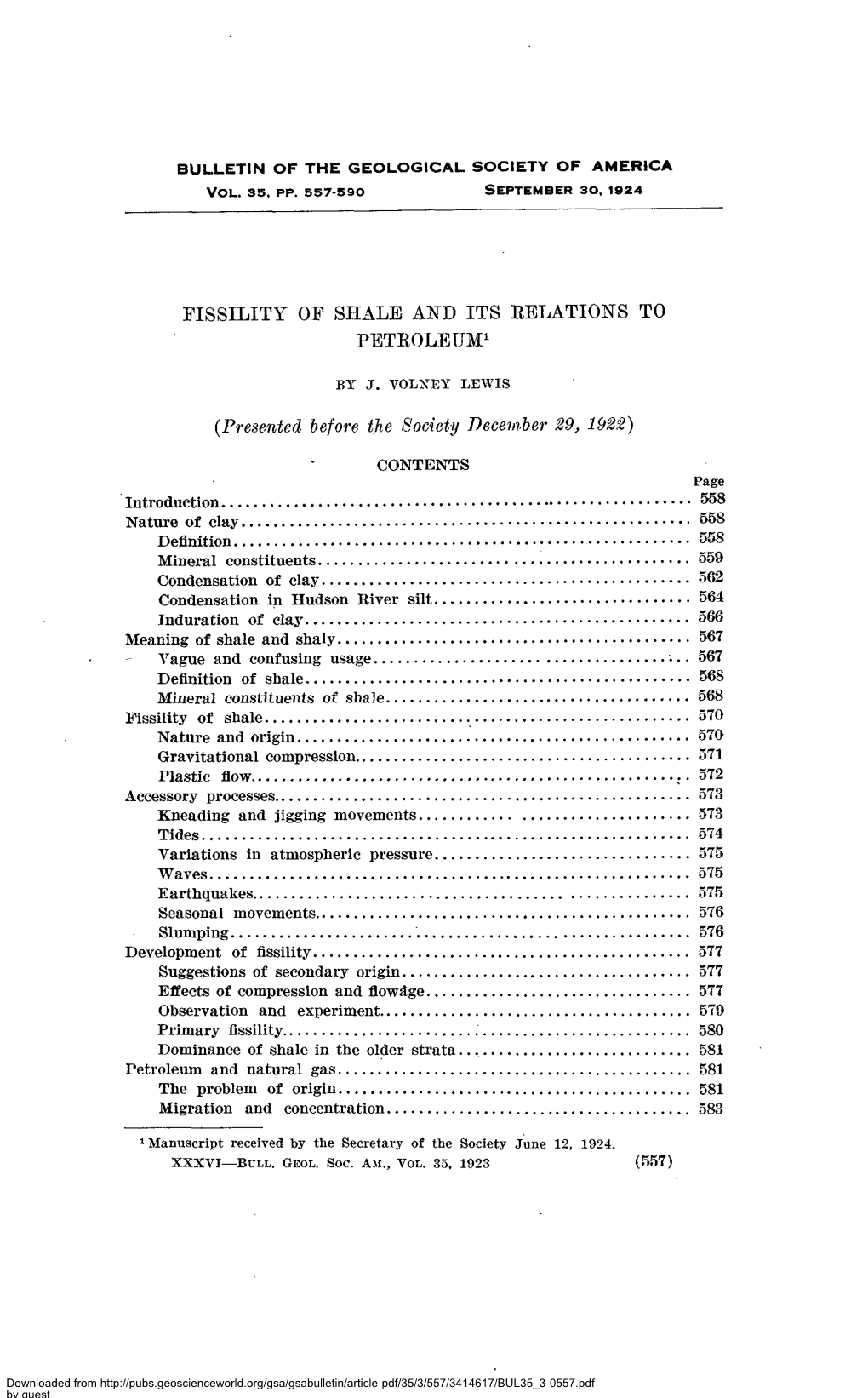 Fissility of Shale and Its Relations to Petroleum1